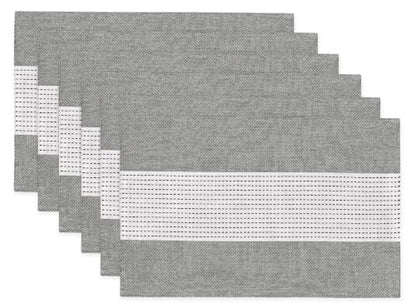 Wracra Linen Placemats Set of 6, Black Macrame Place Mats for Kitchen Table | Stripe Placemats 12 x 18 Inch; Heat Resistant Table Mats; Premium Cotton Linen Woven Fabric; Delicate Splicing Designs - color: Black, size: 12×18 Inch (Set of 6)