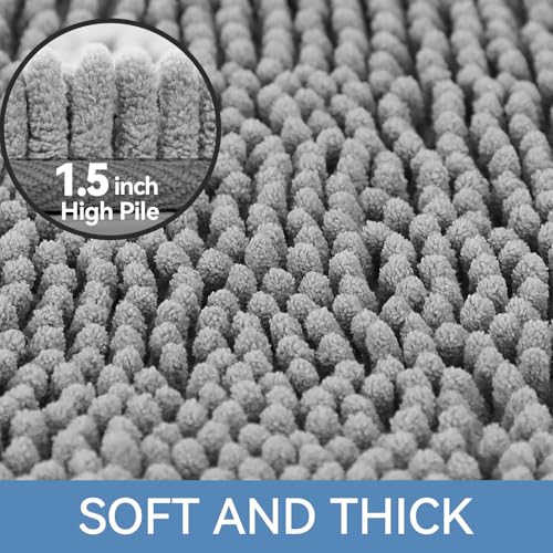 Bcoimo Small Bath Rug Mat,24x17 Chenille Non Slip Gray Bathroom Shower Mat - color: Grey, size: 24x17