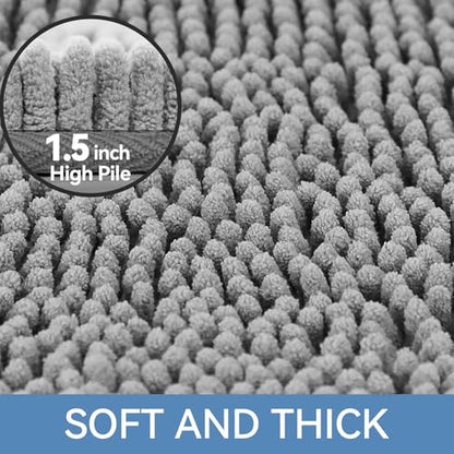 Bcoimo Small Bath Rug Mat,24x17 Chenille Non Slip Gray Bathroom Shower Mat - color: Grey, size: 24x17