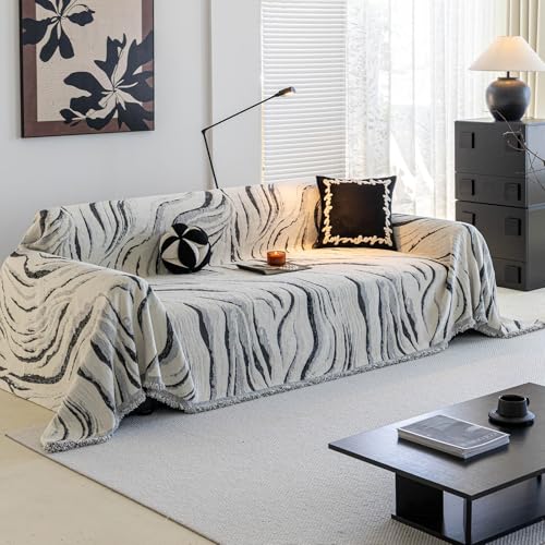 ROOMLIFE Couch Cover 3 Cushion Sofa, Washable Non Slip Furniture Sofa Protector Cover, Soft Chenille Sofa Slipcovers Sectional L Shape Dogs Couch Cover Throw Blanket with Tassels 71''X118'' - color: Cy#black, size: Large（71*118IN）