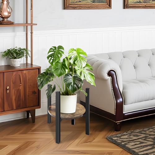 Adjustable Plant Stand, Mid Century Modern Indoor Plants Stands - Fits 8 to 13 Inches Pots - Stable Wood Single Small Plant Stool for Living Room