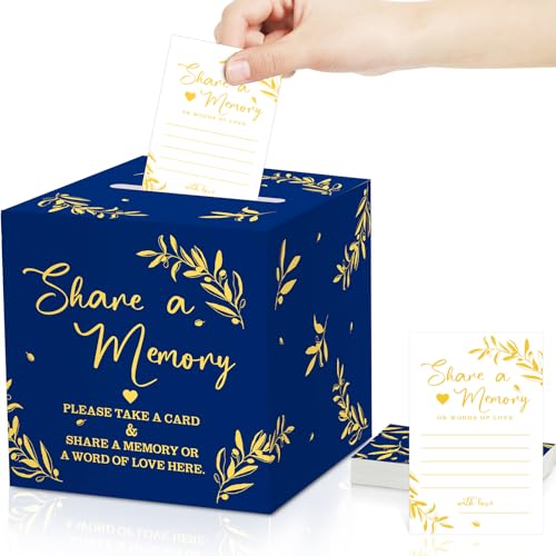 Pajean 50 Share a Memory Cards for Celebration of Life,Blue,Gold,Trendy - color: Blue Gold, style: Trendy