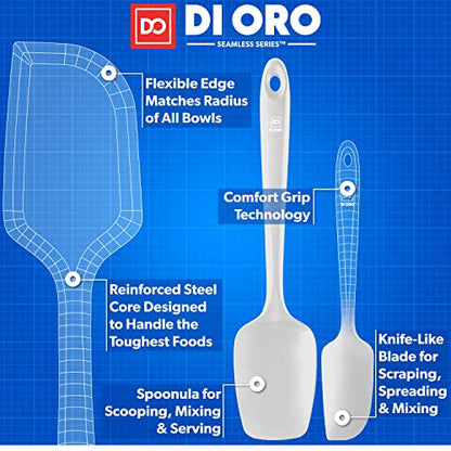 DI ORO Silicone Spatula Set - 600F Heat Resistant, 3-Pc Stone | Rubber scraper won't scratch nonstick pans; For baking, cooking, mixing, and frosting; BPA-free and dishwasher safe - color: Stone