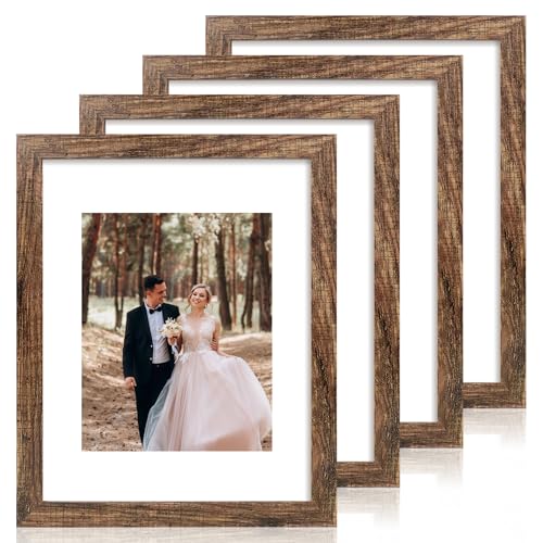 iRahmen 11x14 Picture Frame Set of 4 with Tempered Glass, Rustic Frame Display 8x10 Pictures with Mat or 11 x 14 Without Mat, Wooden Photo Frames for Wall Mounting - color: Brown, size: 11X14