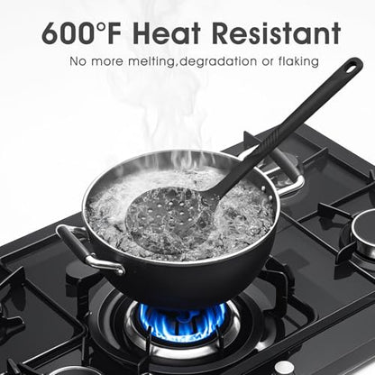 Silicone Cooking Utensils Set - 600°F Heat Resistant, Nonstick Kitchen Utensil Set with Spatulas, Spoons, Whisk, Tongs, BPA Free, Dishwasher Safe, Black - color: Black
