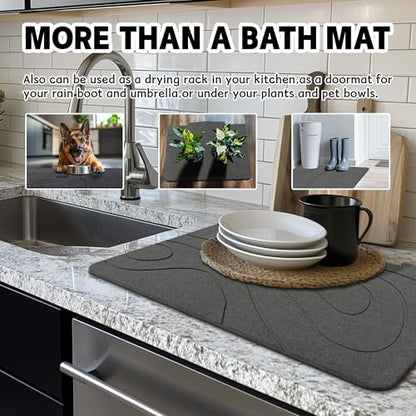 30 * 20 Stone Bath Mat Extra Large Diatomaceous Earth Non-Slip Shower Mat Quick Drying Diatomite Bath Stone Mats for Bathroom - color: Grey Wave-32*20