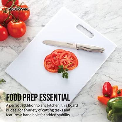 FARBERWARE Large Cutting Board, Dishwasher- Safe Plastic Chopping Board for Kitchen with Easy Grip Handle, 11in by 14in, White - size: 11"L x 14"W