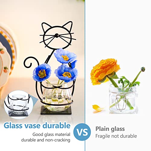 Desktop Cat Planter Propagation Station, Glass Vase Metal Stand | Cute Cat Metal Holder,Thoughtful Gift for Cat Lovers, Hydroponic Vase, Home Office Accent, Great for Small Plants & Cuttings - color: Cat