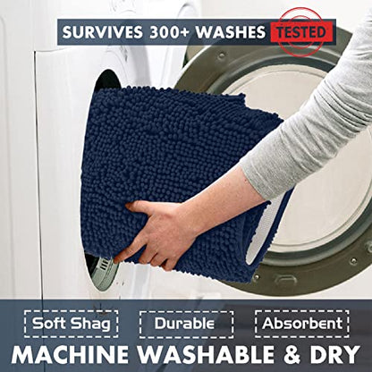 LuxUrux Bathroom Rugs Sets 2 Piece: Quick Dry, Soft Plush Anti-Slip, Super Absorbent. Includes Rectangular (31x20 inches) & U-Shaped Toilet Mat (20x20 inches) | Navy - color: Navy, size: 2 Piece Set
