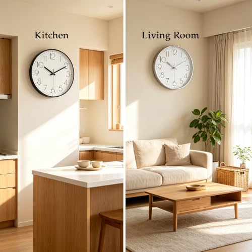 2 Pack Black&Silver Wall Clock 12" Silent Wall Clocks Battery Operated | Office Kitchen Living Room Bedroom - color: Black&silver, size: 2 Pack-12 Inch