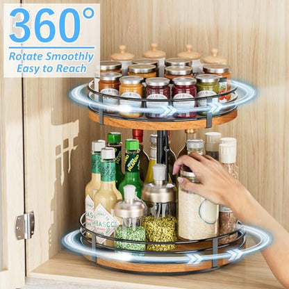 Lazy Susan Turntable Organizer Adjustable - 2 Tier Wood Rotating Spice Rack 12 Inch Lazy Susan for Kitchen Countertop Cabinet Pantry Cupboard Dining Table Bathroom Coffee Bar Home Storage - size: 12 inch 2 Tier