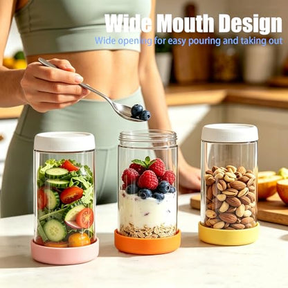 6-Pack 24oz Glass Overnight Oats Containers with Lids and Silicone Sleeves | Stackable Mason Jars Wide Mouth Meal Prep Jars for Yogurt Chia Salad Snacks Sugar - Leakproof Food Storage Jars - size: 24oz