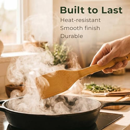 Wooden Spoons for Cooking, 6 Pcs Bamboo Utensil Set – Nonstick Safe | Heat-Resistant, Easy to Clean & Sturdy – Smooth Finish with Comfortable Handles, Food-Safe - size: 6 Pieces