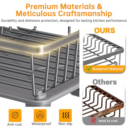 2 Tier Large Detachable Dish Drying Rack for Kitchen Counter, Gray | Compact Dish Drainer Organizer, Rust-Resistant, Space-Saving Dish Rack with Drainboard, Utensil Holder, Kitchen Organizer - color: 2 Tier-gray