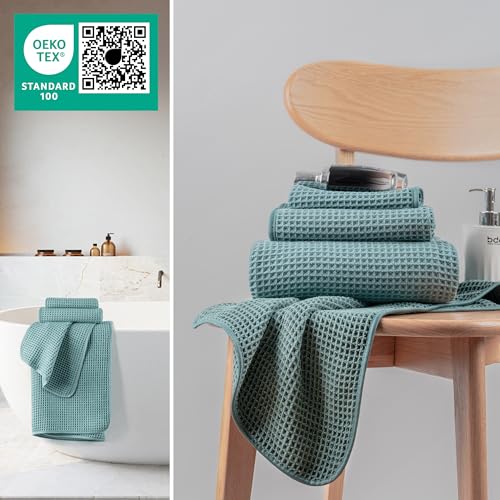 MICROFI New Microfiber Waffle Bath Towels, 3 Pieces, Oversized, Soft, Absorbent, Fast Drying, Lint Free, Includes Bath, Face and Hand Towels 430 GSM - color: Green