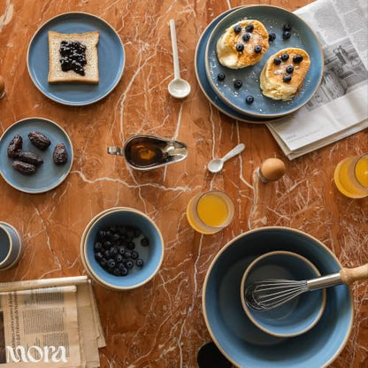 MORA Giant Salad Bowl Set with Wood Salad Servers, 4 qt Large Ceramic Serving Bowl for Salad, Pasta & Fruit, Microwave, Oven and Dishwasher Safe - Sky - color: Sky