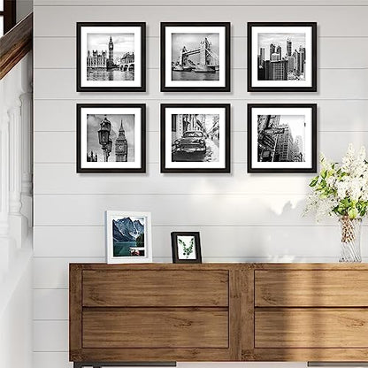 Hongkee 10x10 Black Picture Frames set of 3, Made of Wooden and Real Glass Square Photo frame - Displays 8x8 Picture With Mat or 10 x 10 Without Mat, Desktop & Wall Collage Frame set - color: Black, size: 10x10 in