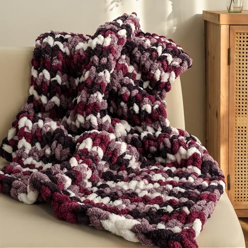 Jumbo Chunky Yarn for Hand Knitting - Super Thick Chenille Chunky Yarn for Crocheting - Extra Soft Bulky Fluffy Blanket Big Yarns 8 Jumbo Pack (27yds,8 oz Each Skein) - color: Muted Burgundy
