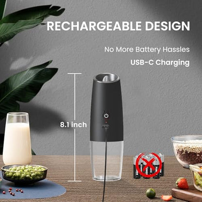 Rechargeable Gravity Salt Pepper Grinder Set, 2 Pack (Black) | Gravity Rechargeable Grinder With Led Light & Adjustable Coarseness, No Extra Batteries Needed For Kitchen Seasoning - color: Rechargeable/2pcs/Black