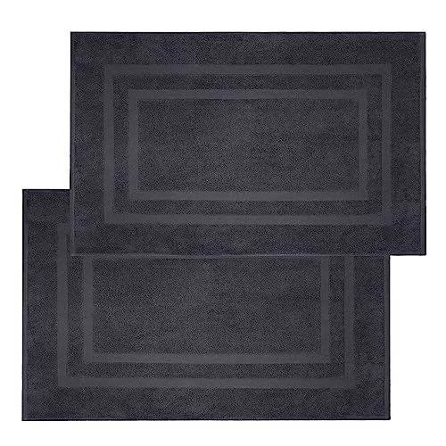 Luxury 100% Cotton Bath Mats for Bathroom | Set of 2 Modern Design Black Bath Mat | Machine Washable & Eco-Friendly with a Soft & Absorbent Underfoot for Comfort - color: Black