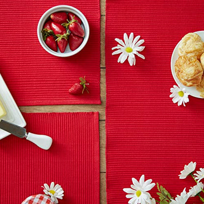DII Basic Everyday Ribbed Tabletop 100% Cotton, Placemat Set, 13x19, Tango Red, 6 Piece - color: Tango Red, size: 13x19"