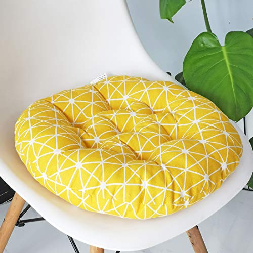 vctops Bohemian Soft Round Chair Pad Garden Patio Home Kitchen Office Seat Cushion Grid Yellow Diameter 16" - color: Grid Yellow, style: Diameter 16 Inch