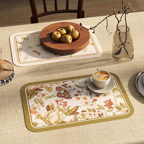 Vinyl Waterproof Placemats Set of 6 Rectangular,12"*17"-Grace A | Wipeable Beautiful Print Place Mats,Stain Resistant,Heat Resistant,Everyday Meals,Kitchen,Dinning,Holiday,Decor - color: Grace a