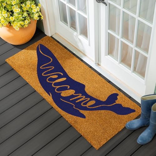 Evergreen Nature Coir Doormat, 2'x5' Large Welcome Mats for Double Doors, Outdoor Indoor Entrance Rug, Non-Slip Front Door Mat for Beach House Porch Patio (Welcome Whale, 60"x24") - color: Welcome Whale, size: 2' x 5' (Rectangular)