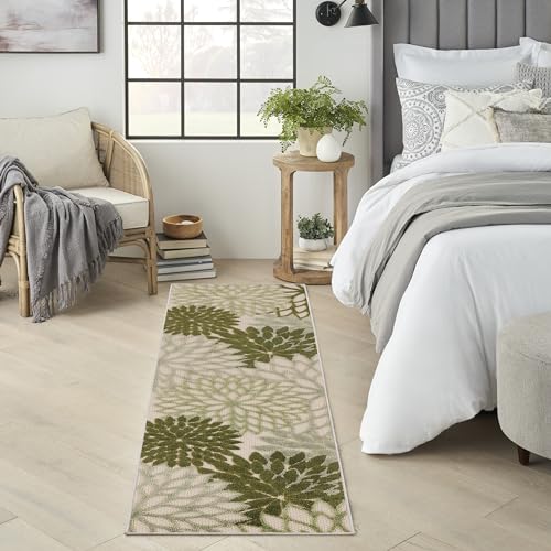 Nourison Home Aloha 8' Runner Ivory Green Fabric Tropical Area Rug (8' Runner) - color: Ivory Green, size: 2'3" x 8' (Runner)