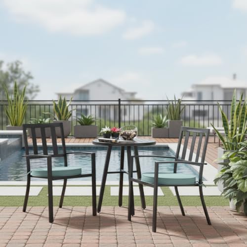 Set of 2 Outdoor 18 inch Round Patio Dining Chair Pads – Comfortable Fiber-Filled Seat Cushions with Ties, Reversible Polyester Fabric, Seaglass - color: Seaglass