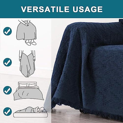 Turquoize Sectional Couch Covers L Shape Couch Cover Sectional Sofa Cover Washable 2 Pieces Couch Covers for Sectional Sofa Feature Geometrical Woven Jacquard Fabric (71" x 102"+63" x 110", Navy) - color: Navy, size: Small Sectional: 71" x 102"+63" x 110"