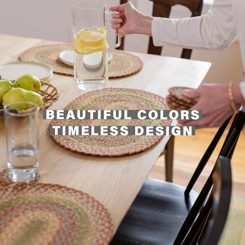 Homespice Azalea Jute Braided Placemats, Oval 13x19 Set of 6 | Protects Tabletop in Style and Everyday and Holiday Table Mats, Rich Colors, Reversible, Durable and Easy to Clean - color: Azalea