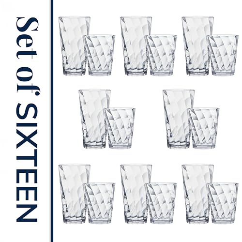 US Acrylic Optix Plastic Reusable Drinking Glasses (Set of 16) 14oz Rocks & 20oz Water Cups in Clear | BPA-Free Tumblers, Made in USA | Top-Rack Dishwasher Safe - size: 14 ounces/20 ounces