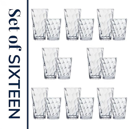 US Acrylic Optix Plastic Reusable Drinking Glasses (Set of 16) 14oz Rocks & 20oz Water Cups in Clear | BPA-Free Tumblers, Made in USA | Top-Rack Dishwasher Safe - size: 14 ounces/20 ounces