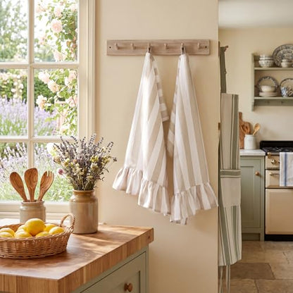 Brown Striped Kitchen Towels Set of 2, 100% Cotton Ruffled Striped Dish Towels 18"x31" Absorbent Tea Cloths Classic Pattern for Farmhouse Charm, Drying Dishes, Entertaining Guests - color: Brown