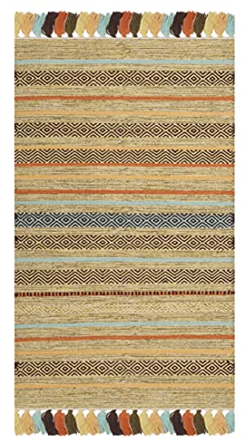 SAFAVIEH Montauk Collection Accent Rug - 2'6" x 4', Green & Multi, Handmade Boho Stripe Fringe Cotton, Ideal for High Traffic Areas in Entryway, Living Room, Bedroom (MTK901G) - color: Green/Multi, size: 2'6" x 4' (Rectangular)
