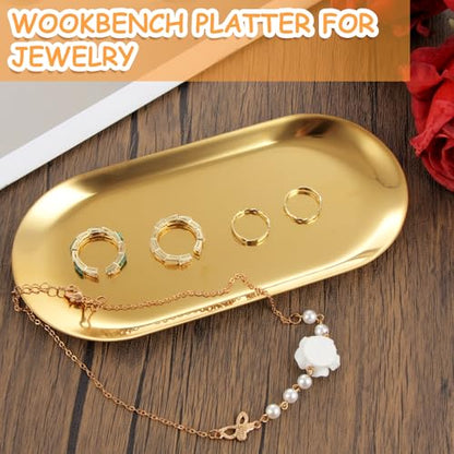 10PCS Stainless Steel Serving Tray Set Gold Platters for Serving Food Extra Small Metal Trays Decorative 7" Long Plate Oval Storage Trays Thickened Serving Dishes for Party Buffet Sushi Snack