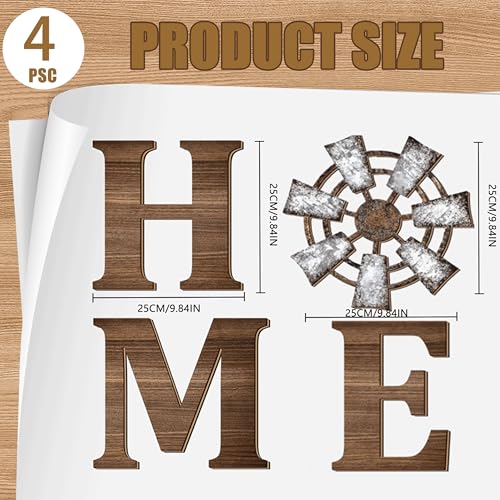 Windmill Home Letters Wood Sign, Set of 4, Brown | Rustic Farmhouse Wall Decor & Home Sign Wall Decor,Wooden Hanging Decoration for Living Room, Kitchen, Bedroom, Porch