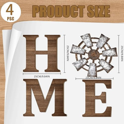 Windmill Home Letters Wood Sign, Set of 4, Brown | Rustic Farmhouse Wall Decor & Home Sign Wall Decor,Wooden Hanging Decoration for Living Room, Kitchen, Bedroom, Porch