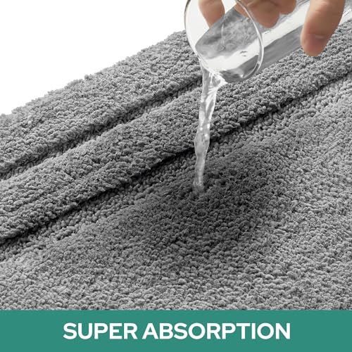 HOMEIDEAS Bathroom Rugs Sets 2 Piece, Super Soft and Absorbent Non Slip Microfiber U-Shaped Toilet Bath Mat Set (20"x32"+U20 x24, Grey) - color: Loop- Grey, size: 1'8" x 2'8" (20"x32"+U Shape 20"x24")