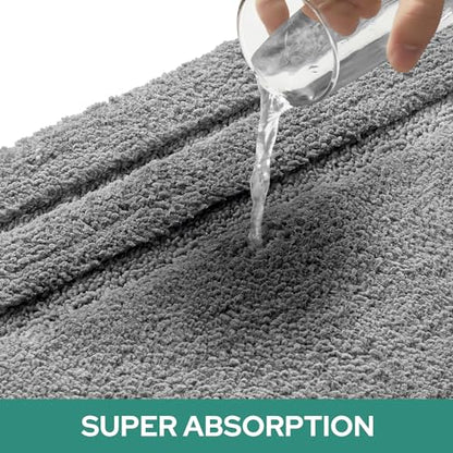 HOMEIDEAS Bathroom Rugs Sets 2 Piece, Super Soft and Absorbent Non Slip Microfiber U-Shaped Toilet Bath Mat Set (20"x32"+U20 x24, Grey) - color: Loop- Grey, size: 1'8" x 2'8" (20"x32"+U Shape 20"x24")