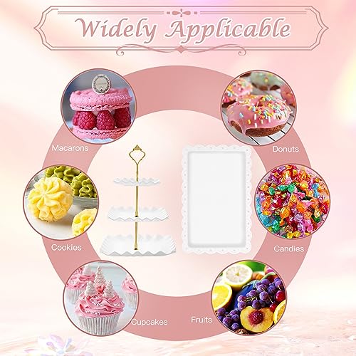 5 Pcs Dessert Table Display Set- 3 Tier Cupcake Stand & Serving Tray | Cake Stands for Tea Party, Birthday, Baby Shower, Bridal Shower Decorations, Thicker Food-Graded Plastic, Metal Rod, Reusable