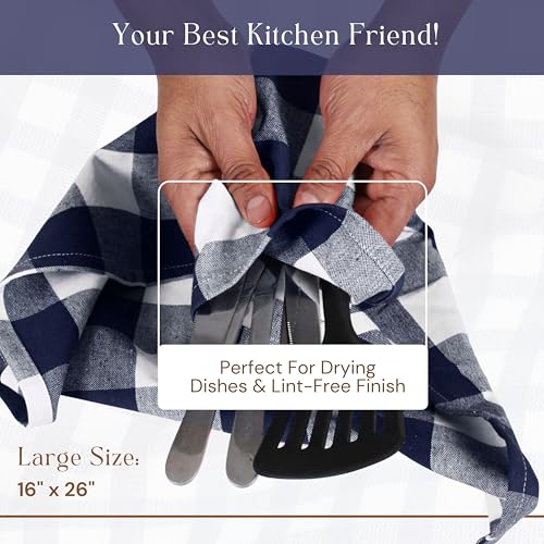 Navy Blue Buffalo Check Kitchen Towels, 4 Pack, 100% Cotton, 16x26 Inches, Soft, Absorbent, Quick Dry, Dish Cloths, Bar & Restaurant Cleaning Towels with Hanging Loop, Navy White - color: Navy, White - Buffalo, size: 16 X 26 - 4 Pack