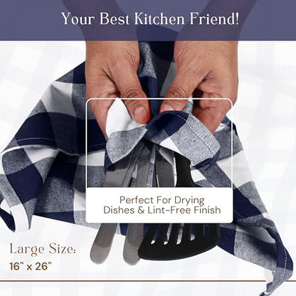 Navy Buffalo Plaid Kitchen Dish Towels, 12 Pack, 100% Cotton, 16x26 Inches, Super Absorbent, Quick Dry, Soft, Durable, Dish Drying & Cleaning Towels with Hanging Loop, Navy Blue White - color: Navy, White - Buffalo, size: 16 X 26 - 12 Pack
