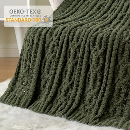 Battilo Olive Green Throw Blanket for Couch, Chunky Cable Knit Blanket, Woven Soft Cozy Chenille Throw Blanket for Bed, Sofa, Chair, Living Room, 51"x67" - color: Olive Green