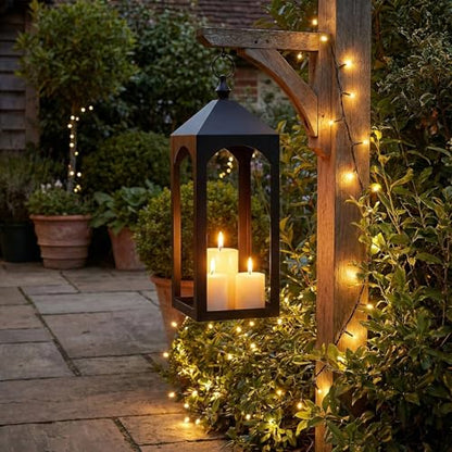 23 Inch Black Metal Outdoor Lantern with Hanging Ring Modern | Farmhouse Candle Lanterns for Porch Patio Fireplace Tabletop Decor No Glass Panel - size: 23Inch