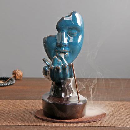 Woman Face on Hands Butterfly Statue Backflow Incense Holder,Waterfall Incense Burner Holder for Sticks Cones Home Office Yoga AI0036 - color: Face Statue 1