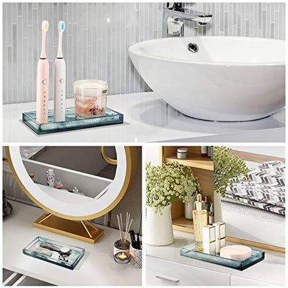 Emibele Bathroom Vanity Tray Countertop, 8" Rectangular Marble Resin Tray | Dresser Kitchen Sink Tray, for Jewelry Cosmetic Perfume Soap Candle, Compact Lightweight Waterproof, Mini Size, Ink Blue - color: Ink Blue, size: 7.7" x 3.9" x 0.8"