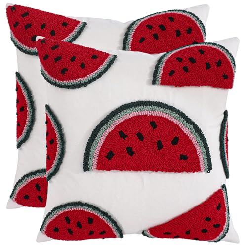 Embroidered Throw Pillow Covers 18x18 inch Pack of 2 Red Watermelon | Durable Fabric,Decorative Pillow Covers,Boho Decor,Hidden Zipper,Aesthetic Design,Ideal Gift,Machine Washable - color: Red Watermelon