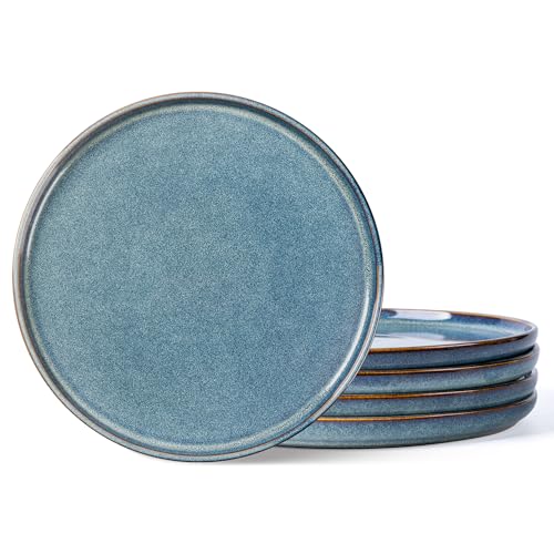 AmorArc Stoneware Dinner Plates Set of 6, 10.5 Inch Ceramic Plates Set | Reactive Glaze Dishes for Kitchen, Highly Scratch Resistant | Dishwasher & Microwave Safe Dishware - color: Ceylon Blue, size: 10.5 inch